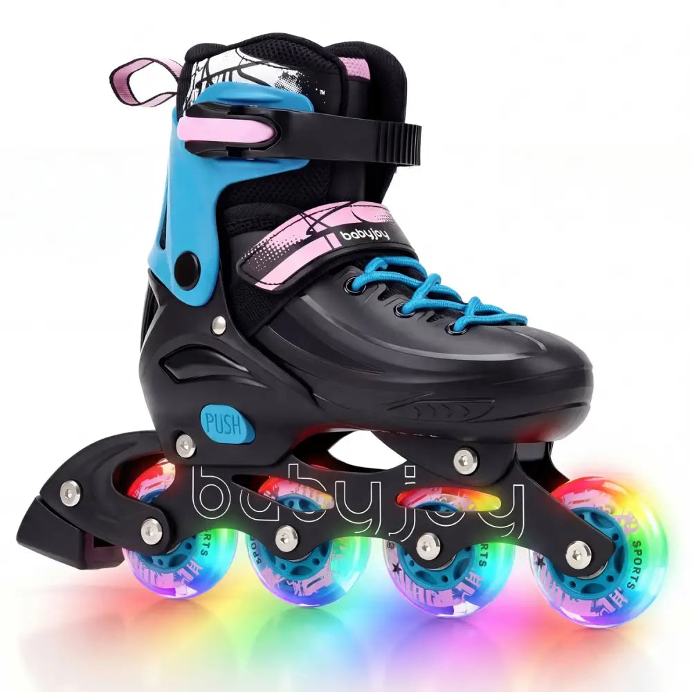 4-Size Adjustable Light-Up Inline Skates for Toddlers Ages 5-7-Black - Black - Toy Sports