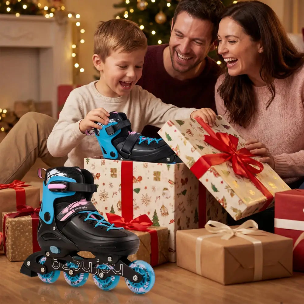 4-Size Adjustable Light-Up Inline Skates for Toddlers Ages 5-7-Black - Black - Toy Sports
