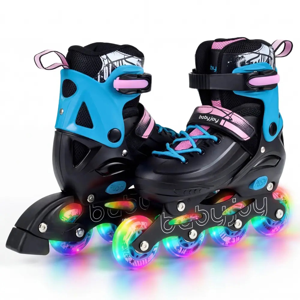 4-Size Adjustable Light-Up Inline Skates for Toddlers Ages 5-7-Black - Black - Toy Sports