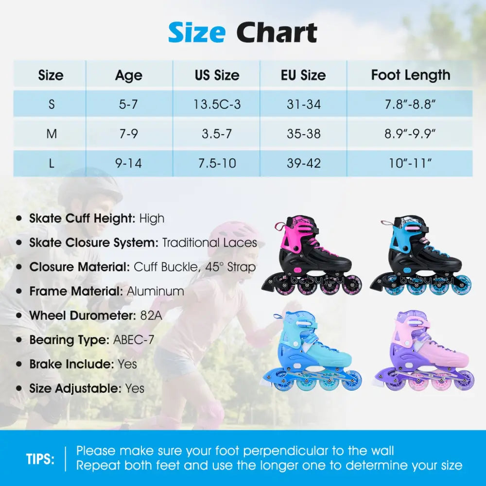 4-Size Adjustable Light-Up Inline Skates for Toddlers Ages 5-7-Black - Black - Toy Sports