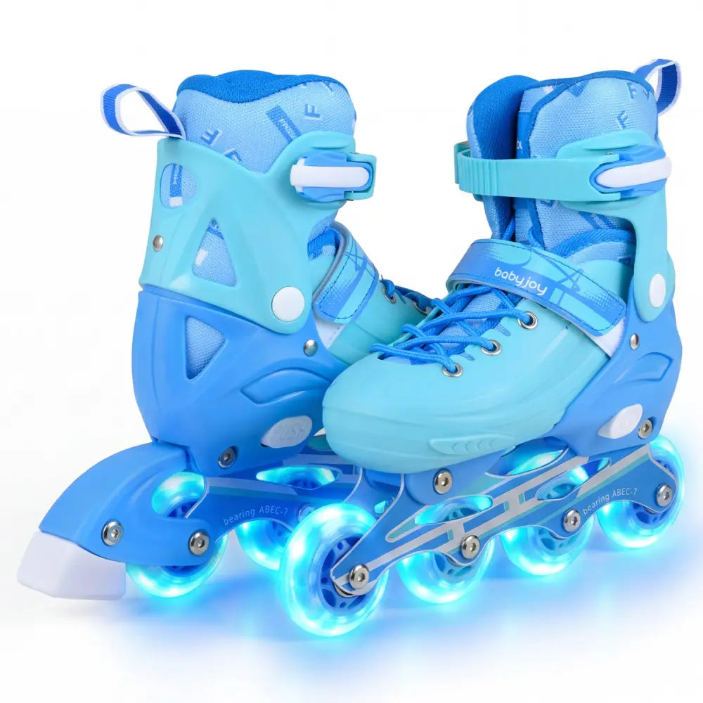 4-Size Adjustable Light-Up Inline Skates for Toddlers Ages 5-7-Blue - Blue - Toy Sports