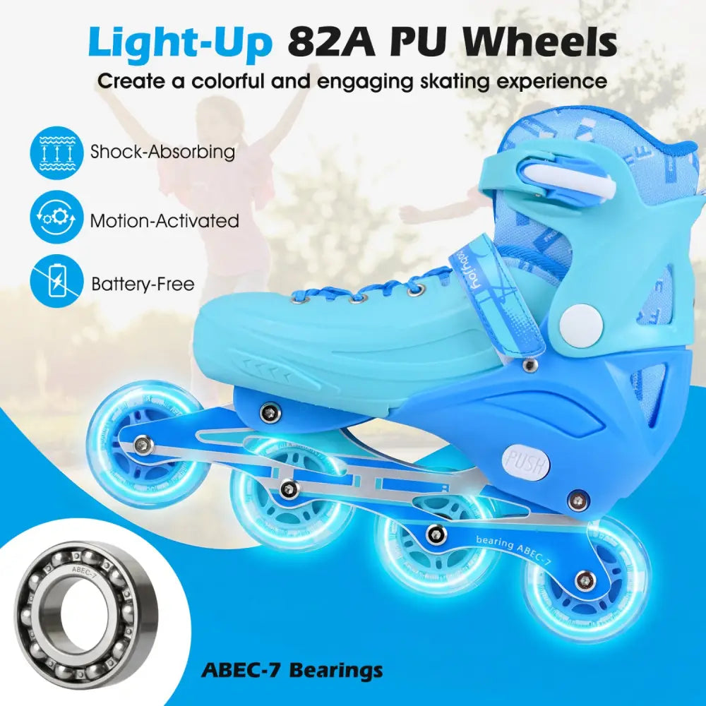 4-Size Adjustable Light-Up Inline Skates for Toddlers Ages 5-7-Blue - Blue - Toy Sports