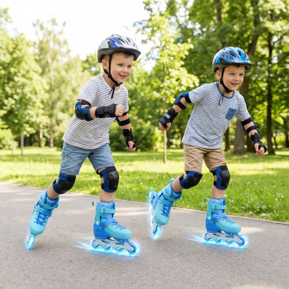 4-Size Adjustable Light-Up Inline Skates for Toddlers Ages 5-7-Blue - Blue - Toy Sports