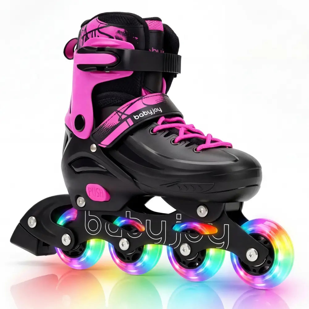 4-Size Adjustable Light-Up Inline Skates for Toddlers Ages 5-7-Pink - Pink - Toy Sports