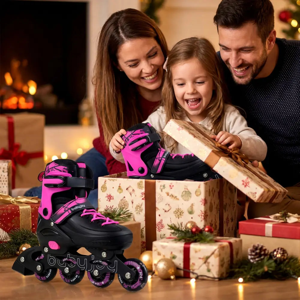 4-Size Adjustable Light-Up Inline Skates for Toddlers Ages 5-7-Pink - Pink - Toy Sports