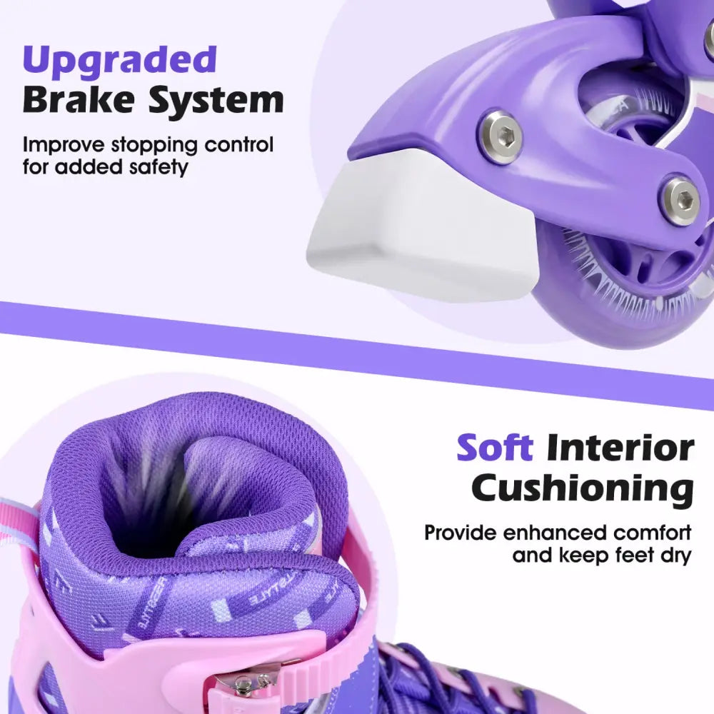 4-Size Adjustable Light-Up Inline Skates for Toddlers Ages 5-7-Purple - Purple - Toy Sports