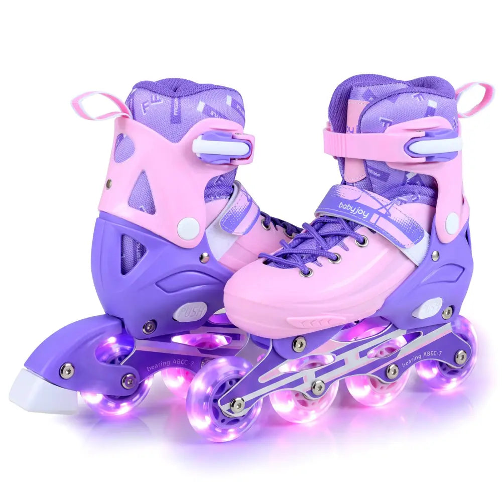 4-Size Adjustable Light-Up Inline Skates for Toddlers Ages 5-7-Purple - Purple - Toy Sports