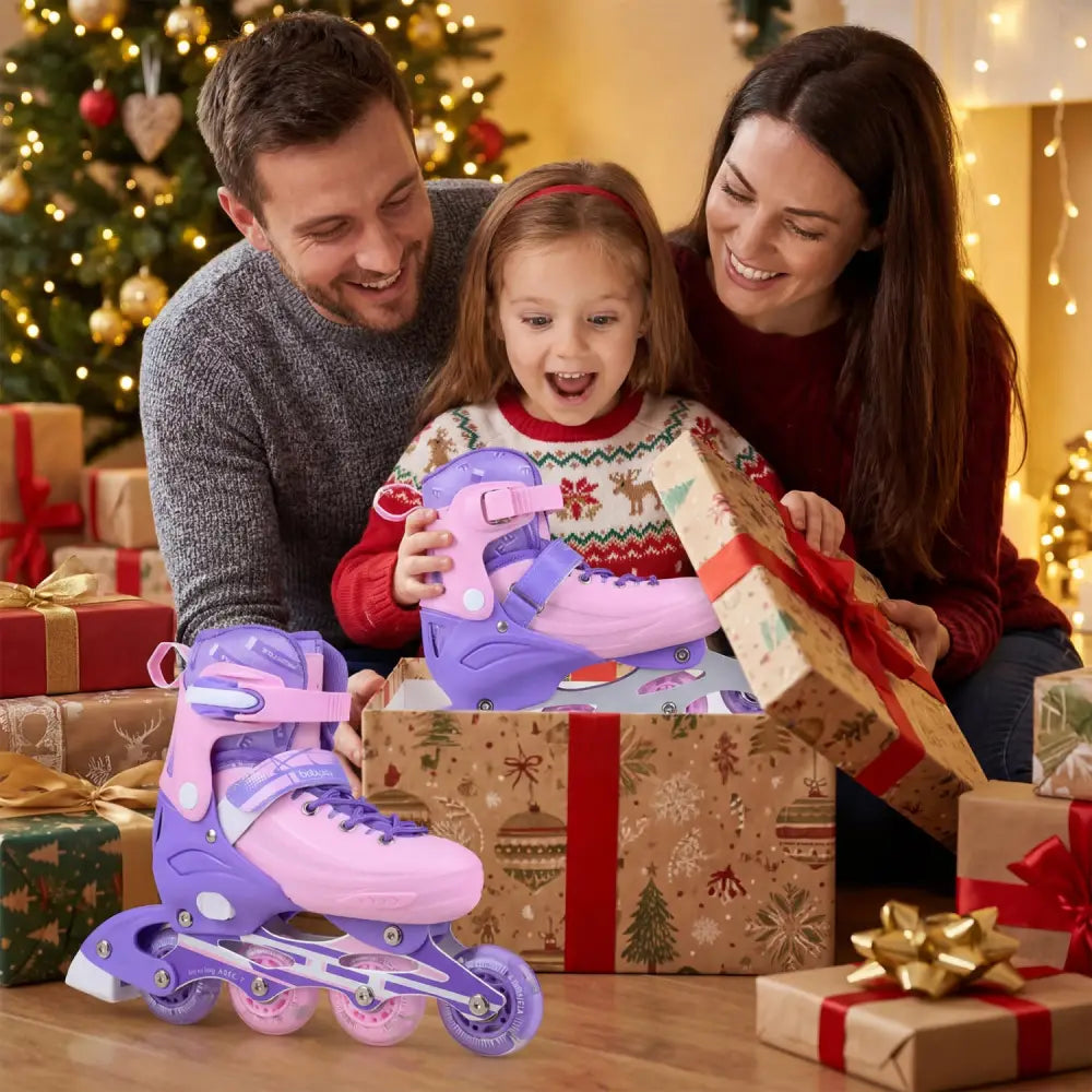 4-Size Adjustable Light-Up Inline Skates for Toddlers Ages 5-7-Purple - Purple - Toy Sports