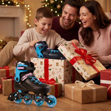 4-Size Adjustable Light-Up Kids Inline Skates for Kids Ages 7-9-Black - Black - Toy Sports