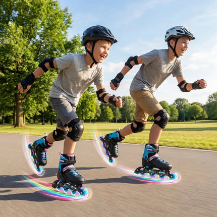 4-Size Adjustable Light-Up Kids Inline Skates for Kids Ages 7-9-Black - Black - Toy Sports