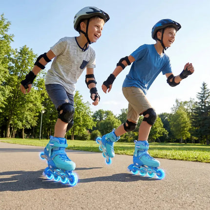 4-Size Adjustable Light-Up Kids Inline Skates for Kids Ages 7-9-Blue - Blue - Toy Sports