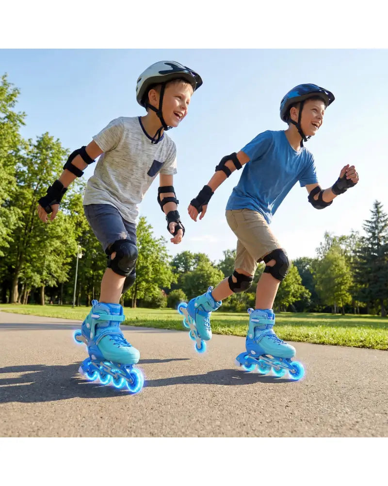 4-Size Adjustable Light-Up Kids Inline Skates for Kids Ages 7-9-Blue - Blue - Toy Sports