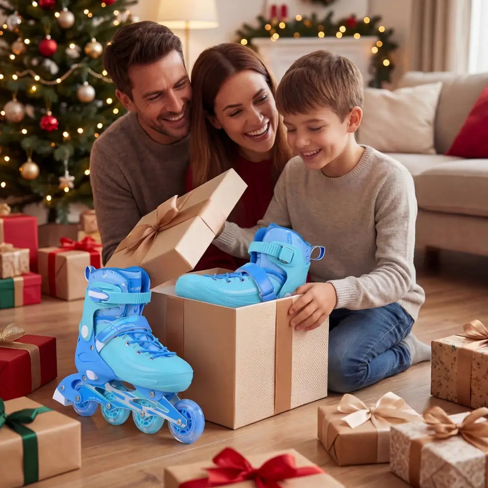 4-Size Adjustable Light-Up Kids Inline Skates for Kids Ages 7-9-Blue - Blue - Toy Sports