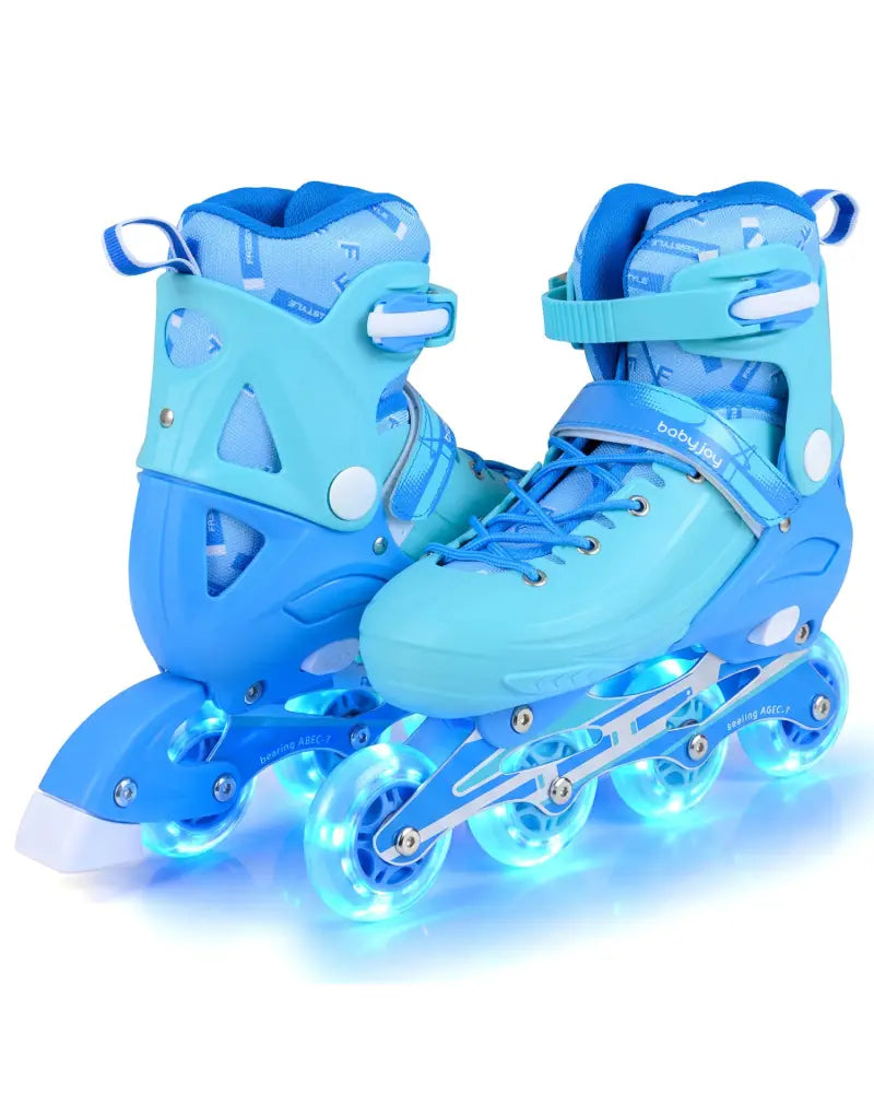 4-Size Adjustable Light-Up Kids Inline Skates for Kids Ages 7-9-Blue - Blue - Toy Sports