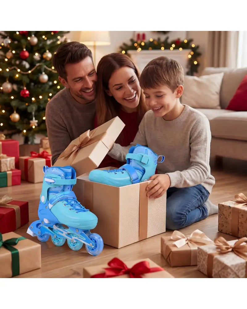 4-Size Adjustable Light-Up Kids Inline Skates for Kids Ages 7-9-Blue - Blue - Toy Sports