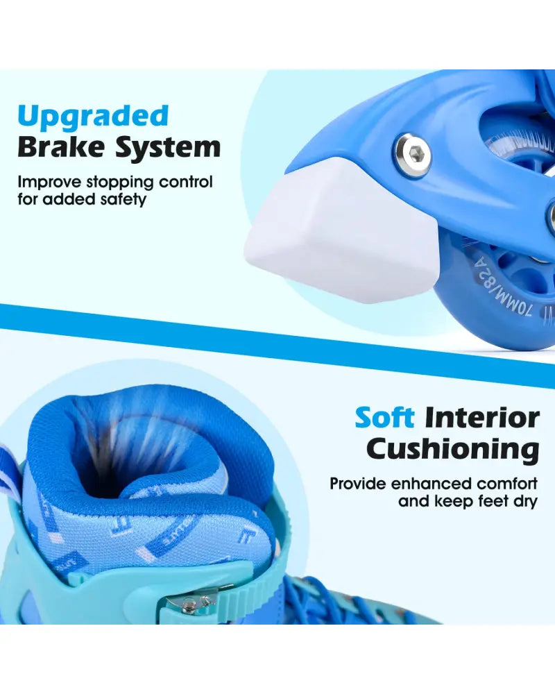 4-Size Adjustable Light-Up Kids Inline Skates for Kids Ages 7-9-Blue - Blue - Toy Sports
