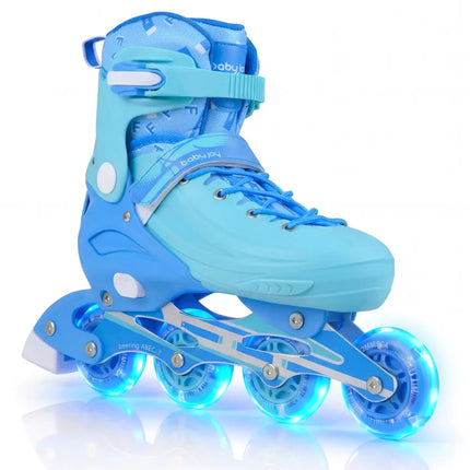 4-Size Adjustable Light-Up Kids Inline Skates for Kids Ages 7-9-Blue - Blue - Toy Sports