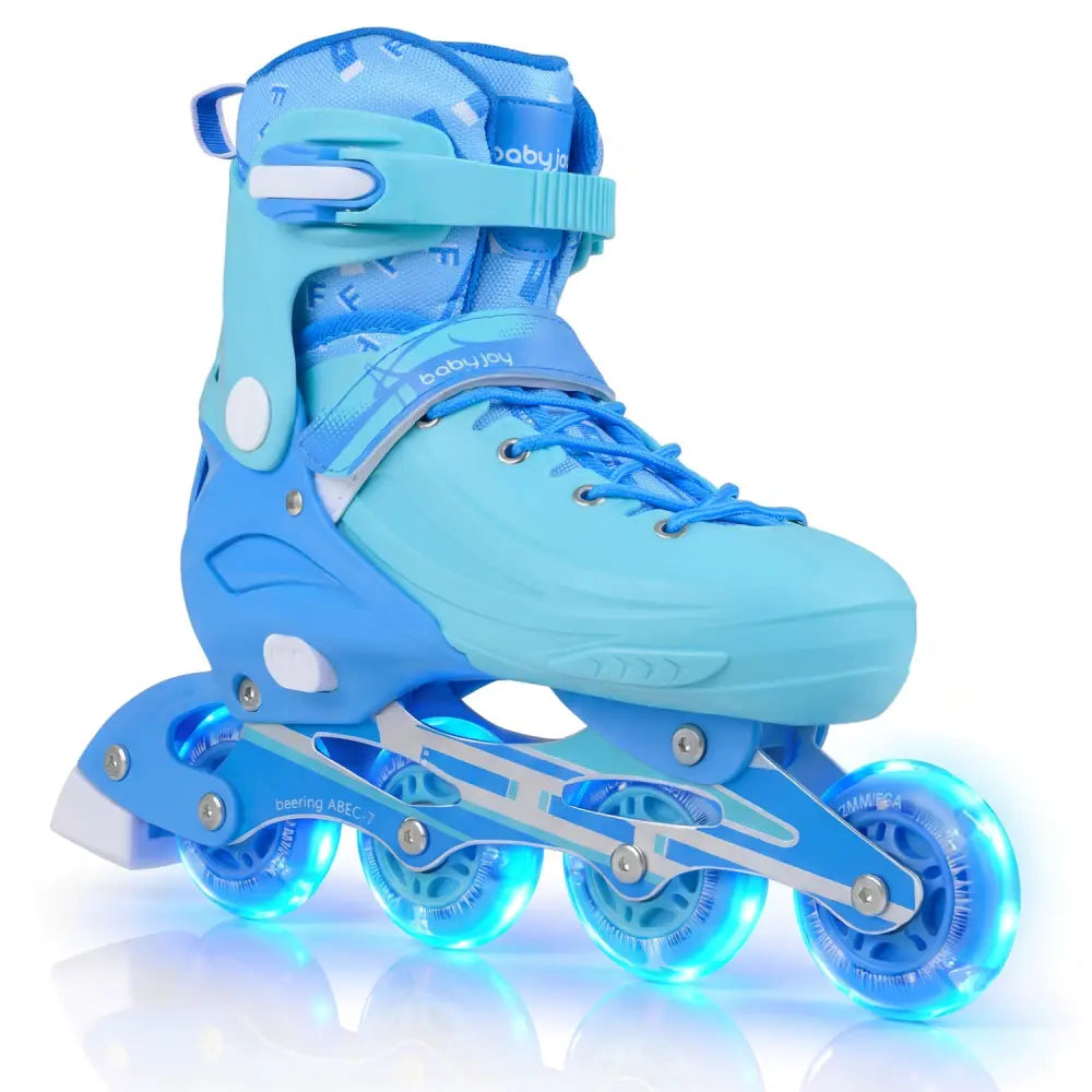 4-Size Adjustable Light-Up Kids Inline Skates for Kids Ages 7-9-Blue - Blue - Toy Sports