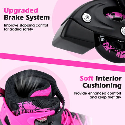 4-Size Adjustable Light-Up Kids Inline Skates for Kids Ages 7-9-Pink - Pink - Toy Sports