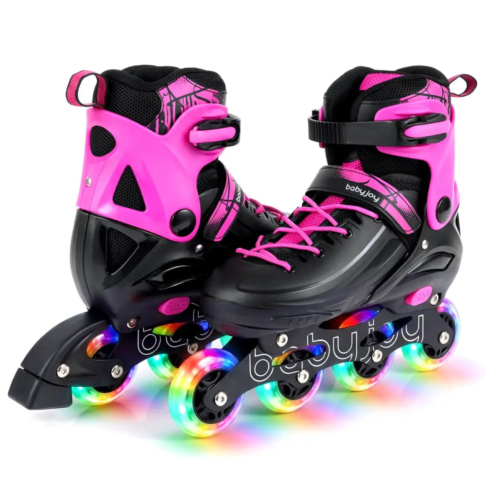 4-Size Adjustable Light-Up Kids Inline Skates for Kids Ages 7-9-Pink - Pink - Toy Sports