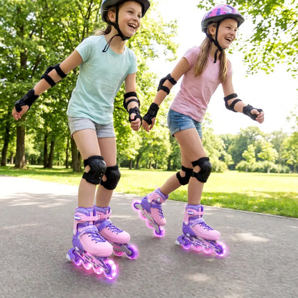 4-Size Adjustable Light-Up Kids Inline Skates for Kids Ages 7-9-Purple - Purple - Toy Sports