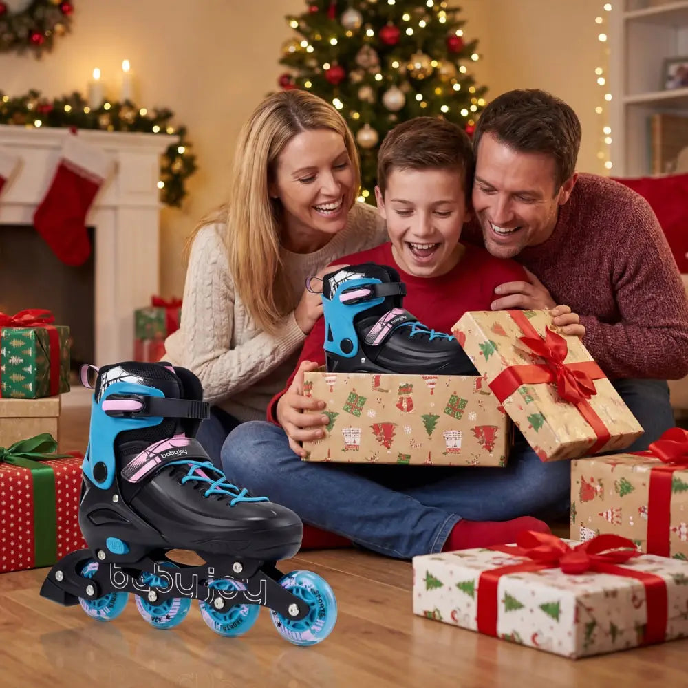 4-Size Adjustable Light-Up Kids Inline Skates for Kids Ages 9-14-Black - Black - Toy Sports