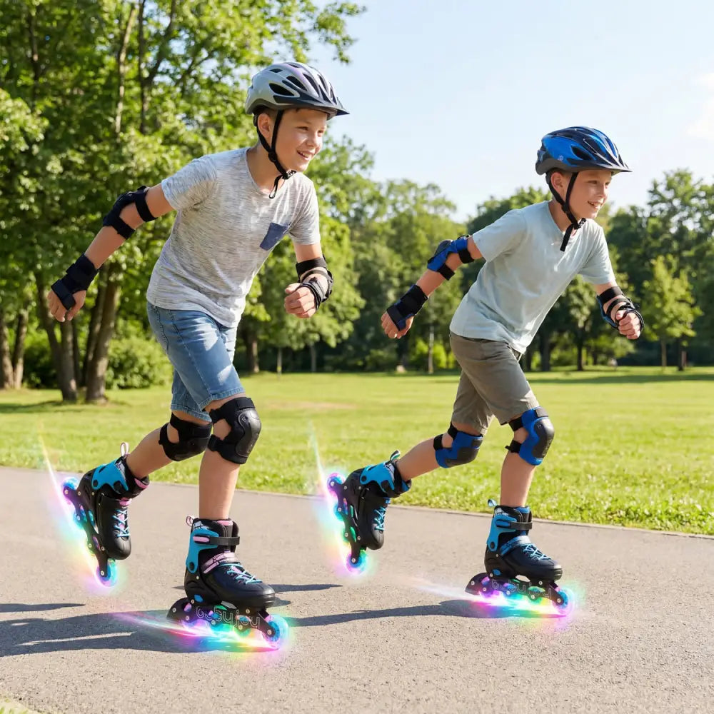 4-Size Adjustable Light-Up Kids Inline Skates for Kids Ages 9-14-Black - Black - Toy Sports