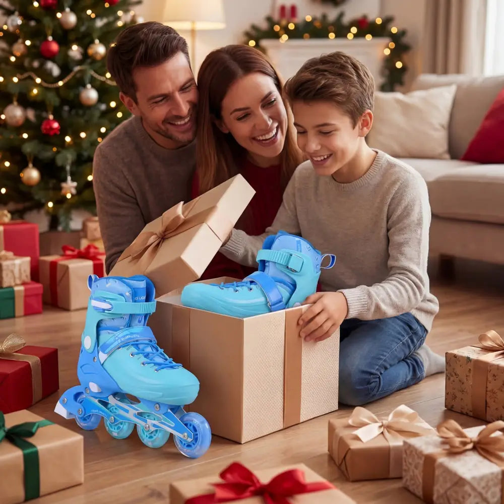 4-Size Adjustable Light-Up Kids Inline Skates for Kids Ages 9-14-Blue - Blue - Toy Sports