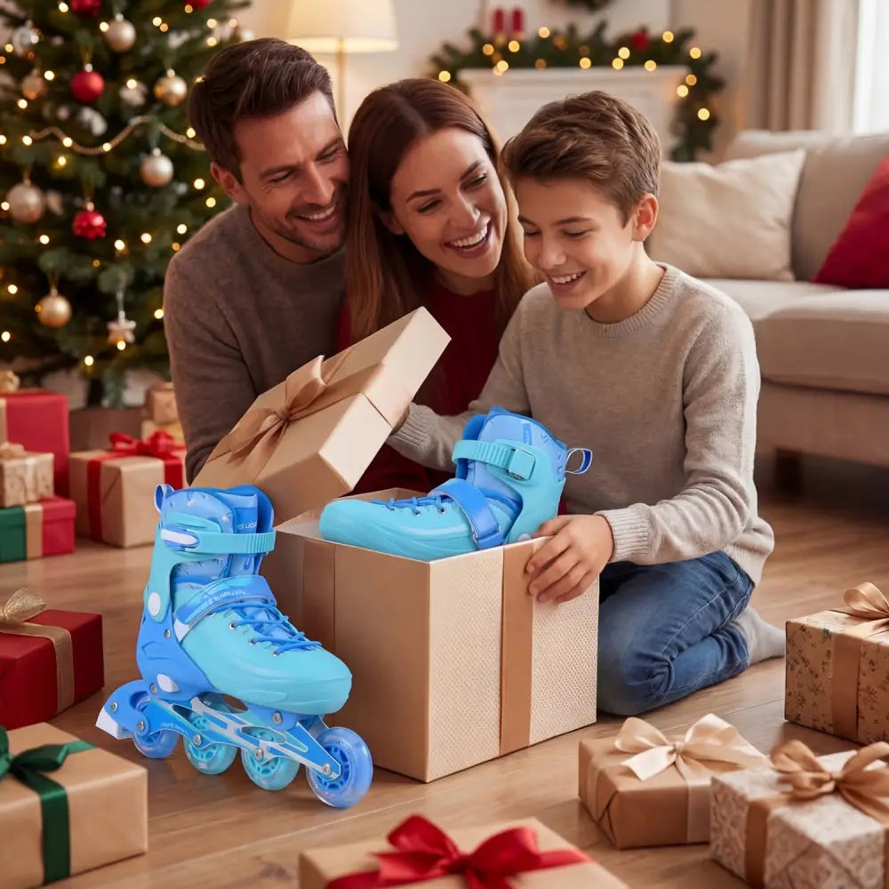 4-Size Adjustable Light-Up Kids Inline Skates for Kids Ages 9-14-Blue - Blue - Toy Sports