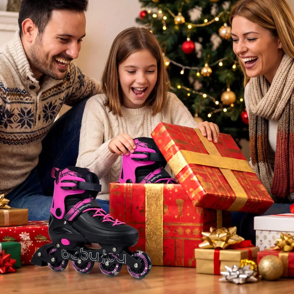 4-Size Adjustable Light-Up Kids Inline Skates for Kids Ages 9-14-Pink - Pink - Toy Sports