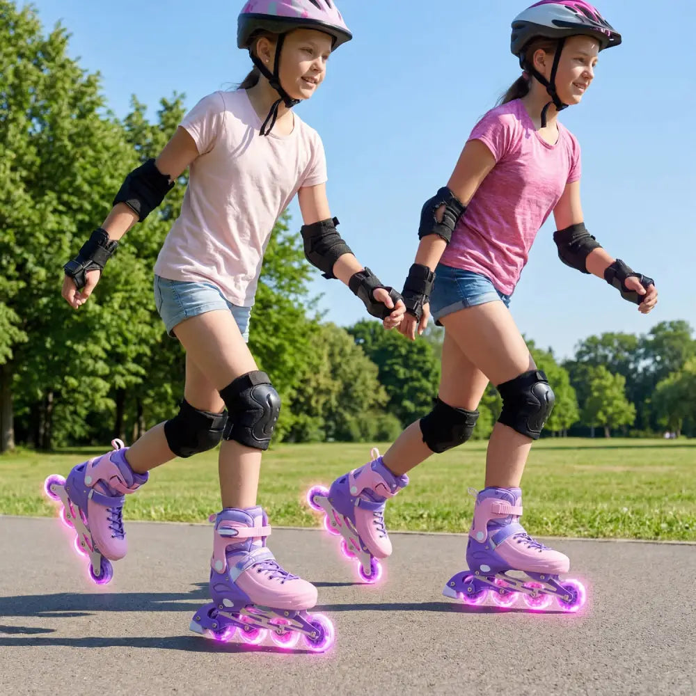 4-Size Adjustable Light-Up Kids Inline Skates for Kids Ages 9-14-Purple - Purple - Toy Sports