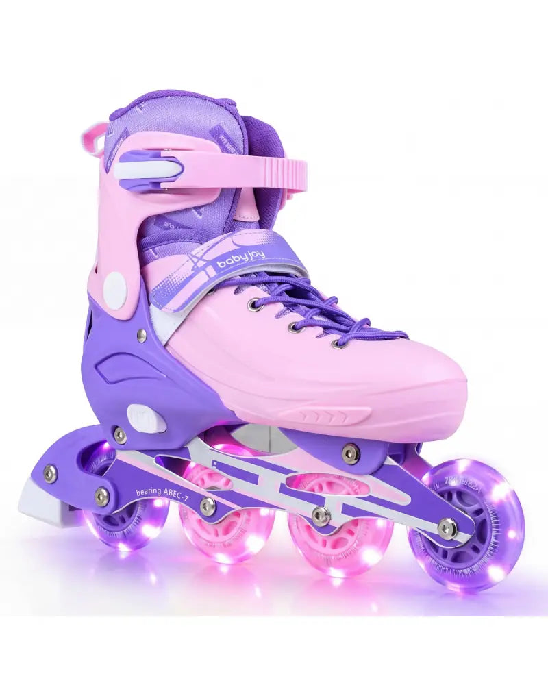 4-Size Adjustable Light-Up Kids Inline Skates for Kids Ages 9-14-Purple - Purple - Toy Sports