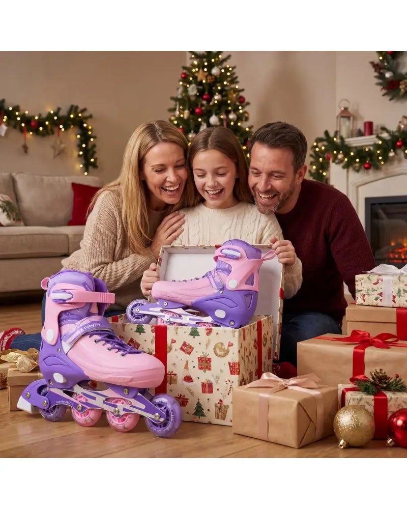 4-Size Adjustable Light-Up Kids Inline Skates for Kids Ages 9-14-Purple - Purple - Toy Sports