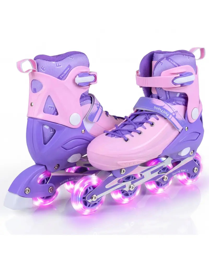 4-Size Adjustable Light-Up Kids Inline Skates for Kids Ages 9-14-Purple - Purple - Toy Sports