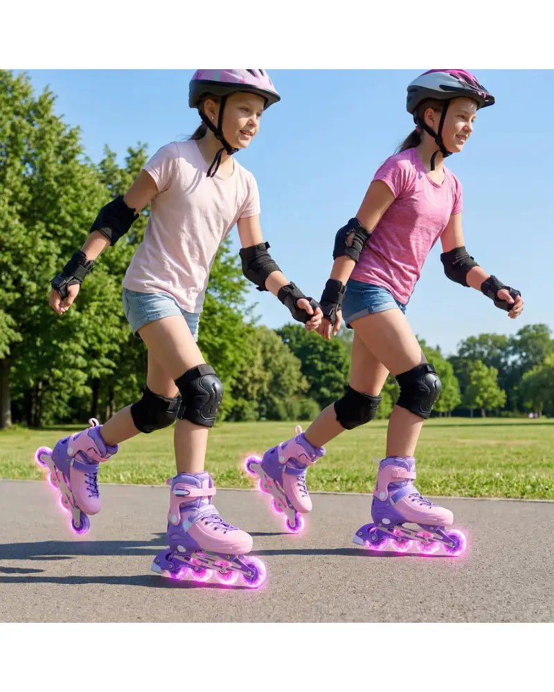 4-Size Adjustable Light-Up Kids Inline Skates for Kids Ages 9-14-Purple - Purple - Toy Sports