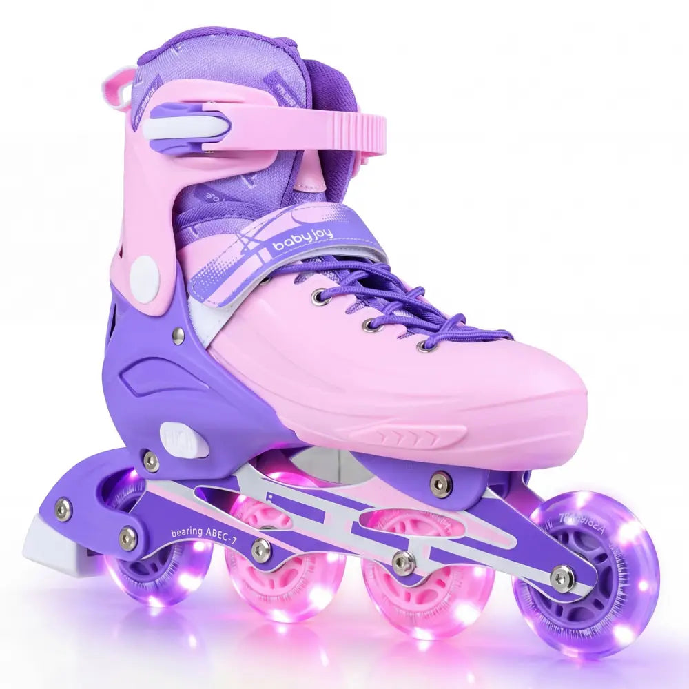 4-Size Adjustable Light-Up Kids Inline Skates for Kids Ages 9-14-Purple - Purple - Toy Sports