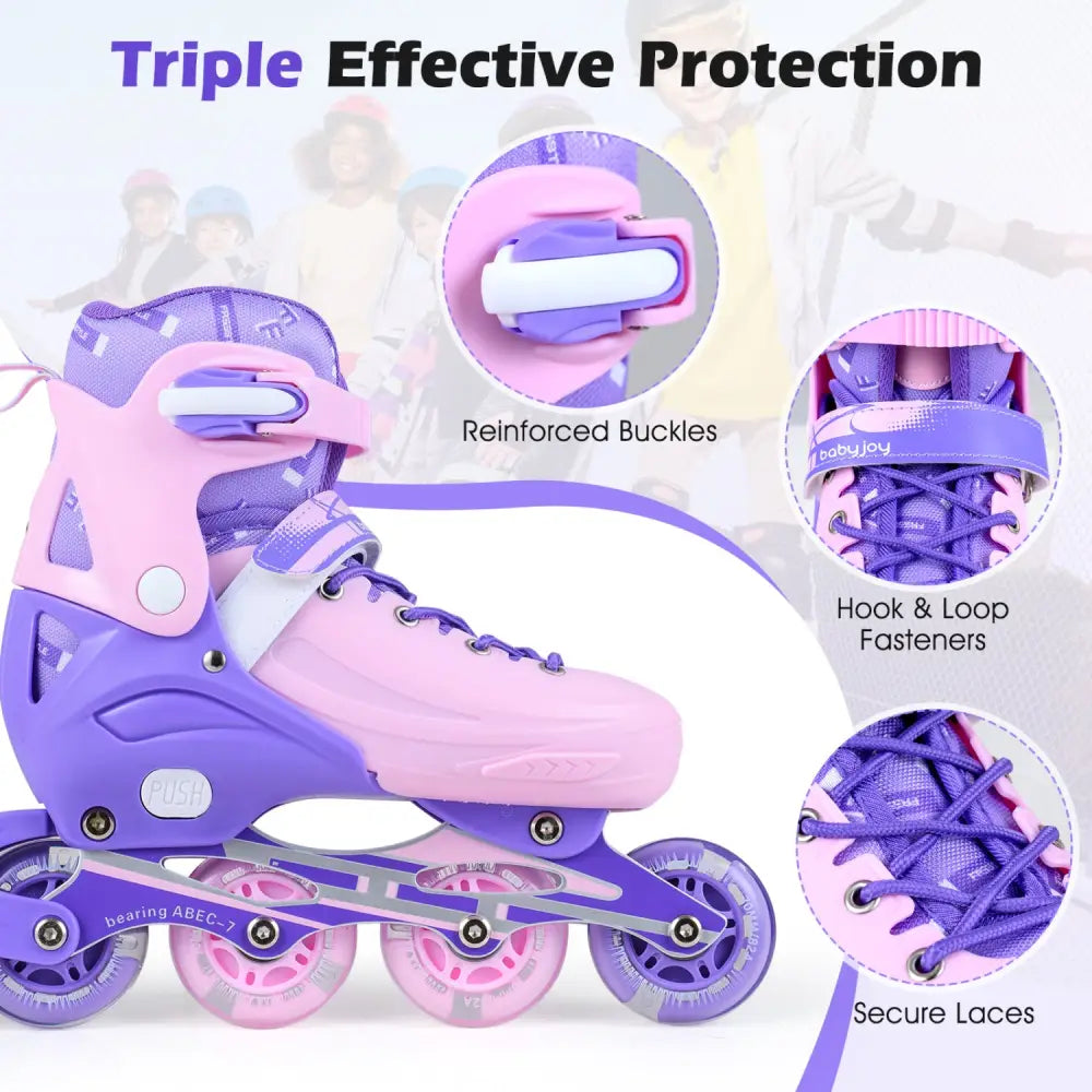 4-Size Adjustable Light-Up Kids Inline Skates for Kids Ages 9-14-Purple - Purple - Toy Sports
