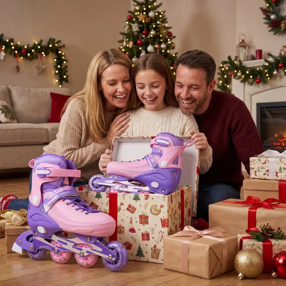 4-Size Adjustable Light-Up Kids Inline Skates for Kids Ages 9-14-Purple - Purple - Toy Sports