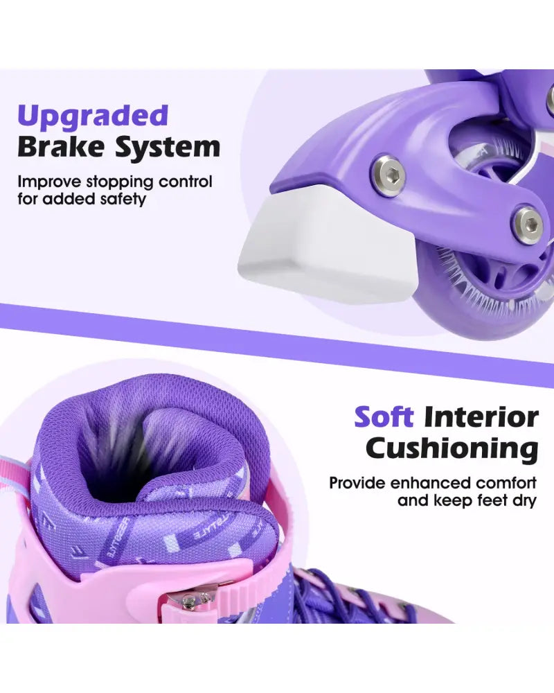 4-Size Adjustable Light-Up Kids Inline Skates for Kids Ages 9-14-Purple - Purple - Toy Sports