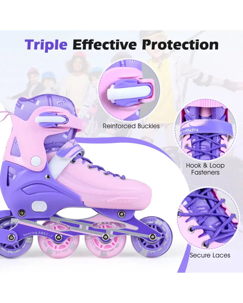 4-Size Adjustable Light-Up Kids Inline Skates for Kids Ages 9-14-Purple - Purple - Toy Sports