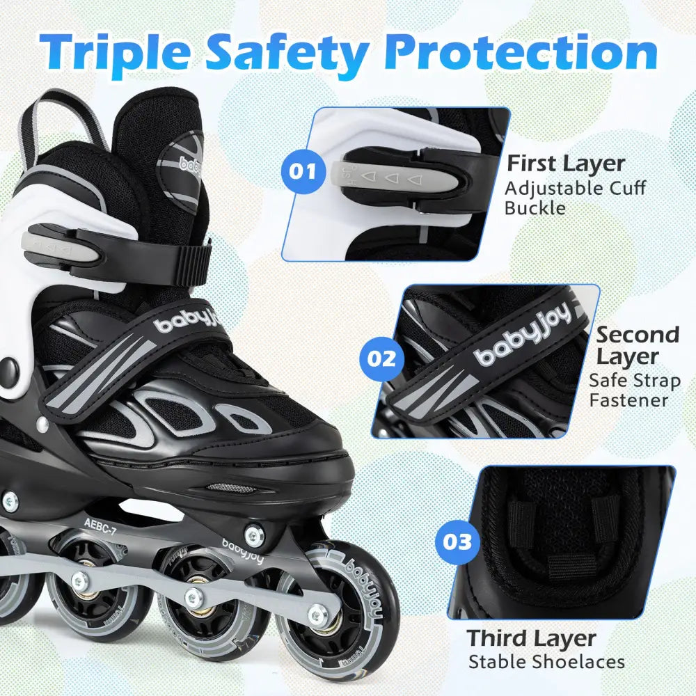 4 Sizes Adjustable Blade Roller with Light-up Wheels for Youth-Black - Black - Toy Sports