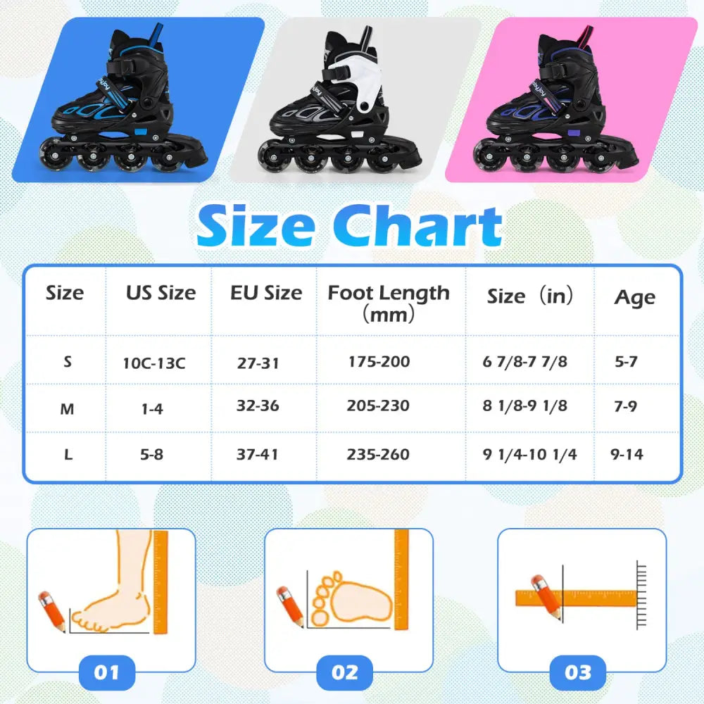 4 Sizes Adjustable Blade Roller with Light-up Wheels for Youth-Black - Black - Toy Sports