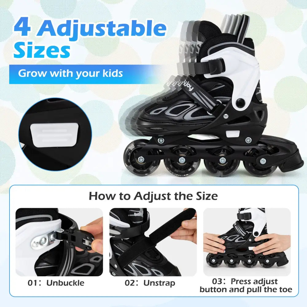 4 Sizes Adjustable Blade Roller with Light-up Wheels for Youth-Black - Black - Toy Sports