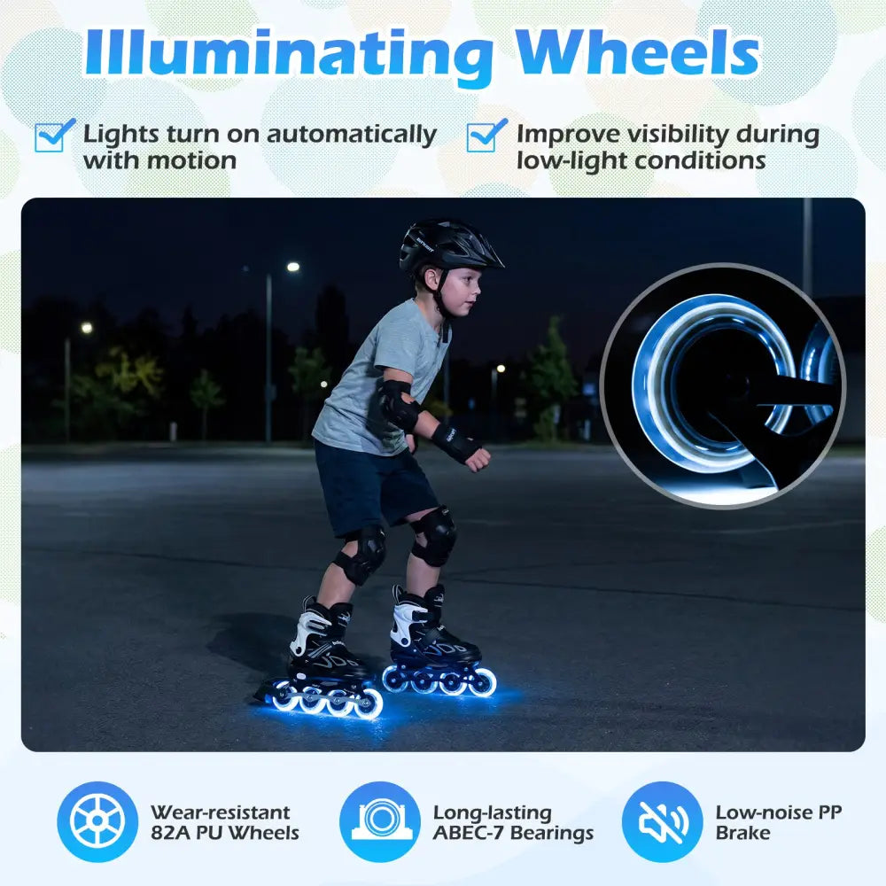 4 Sizes Adjustable Blade Roller with Light-up Wheels for Youth-Black - Black - Toy Sports