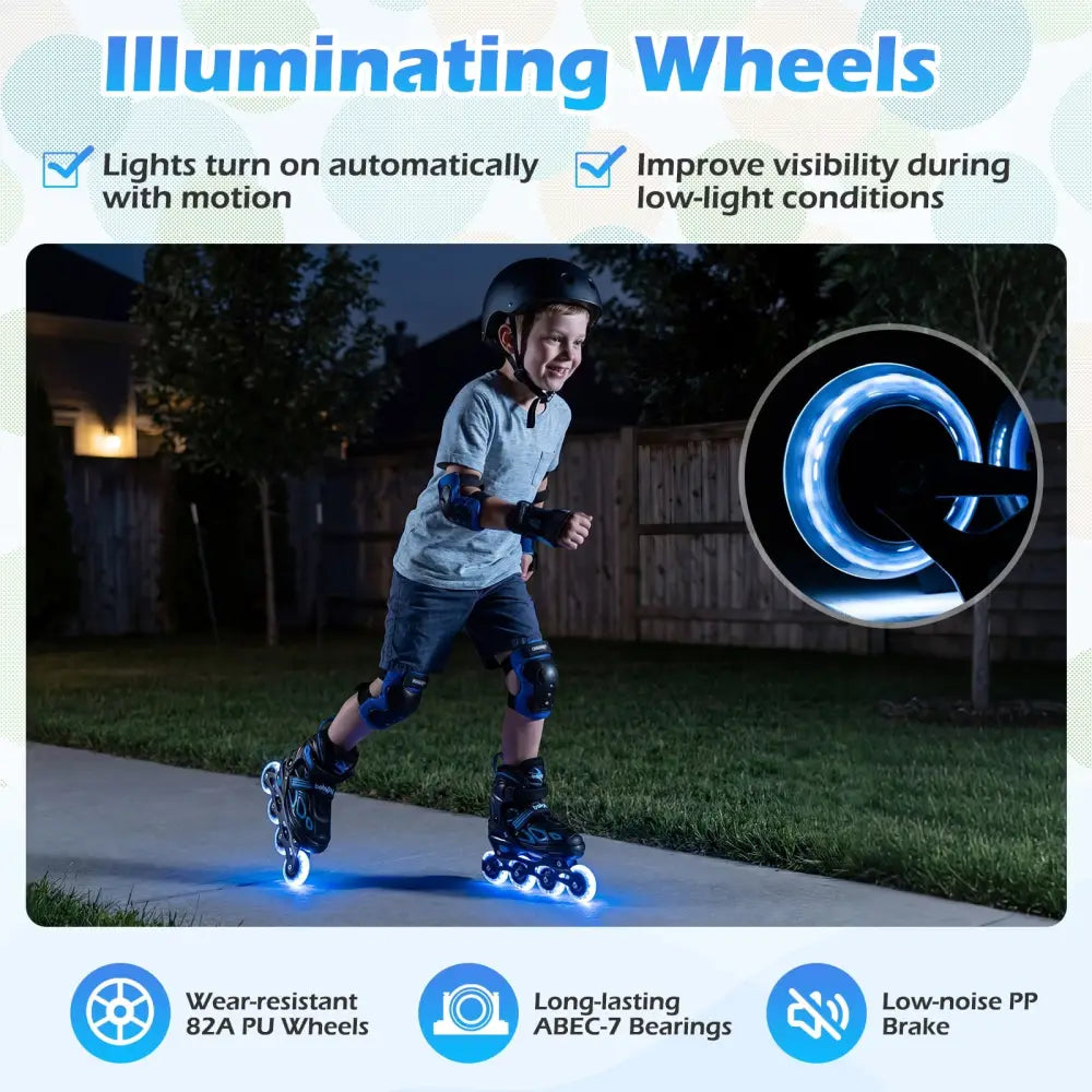 4 Sizes Adjustable Blade Roller with Light-up Wheels for Youth-Blue - Blue - Toy Sports