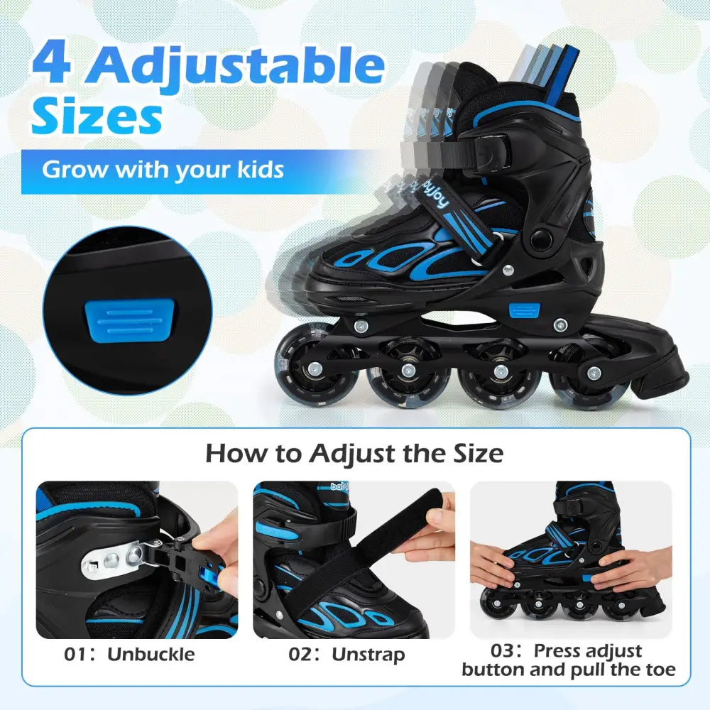 4 Sizes Adjustable Blade Roller with Light-up Wheels for Youth-Blue - Blue - Toy Sports