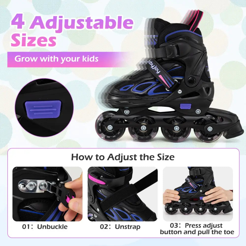 4 Sizes Adjustable Blade Roller with Light-up Wheels for Youth-Purple - Purple - Toy Sports