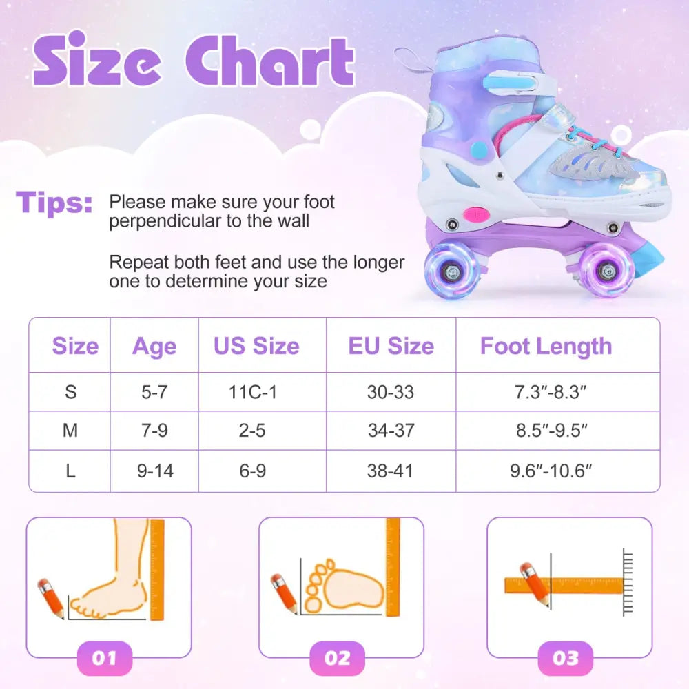 4 Sizes Adjustable Kids Roller Skates for Toddlers Ages 9-14 with 4 Light-up Wheels-Blue - Blue - Toy Sports