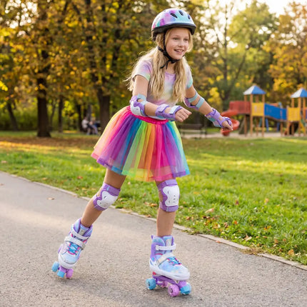 4 Sizes Adjustable Kids Roller Skates for Toddlers Ages 9-14 with 4 Light-up Wheels-Blue - Blue - Toy Sports