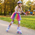 4 Sizes Adjustable Kids Roller Skates for Toddlers Ages 9-14 with 4 Light-up Wheels-Blue - Blue - Toy Sports